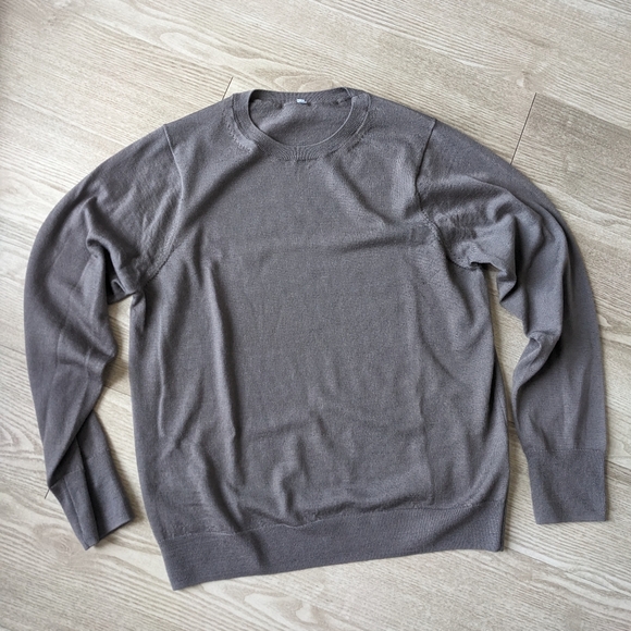 Muji Merino Wool High Gauge Crewneck Sweater Grayish Brown Large - Picture 1 of 3